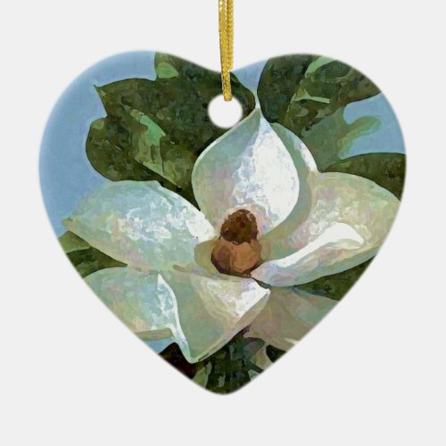 White Blossoming Magnolia Ceramic Ornament