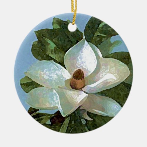 White Blossoming Magnolia Ceramic Ornament