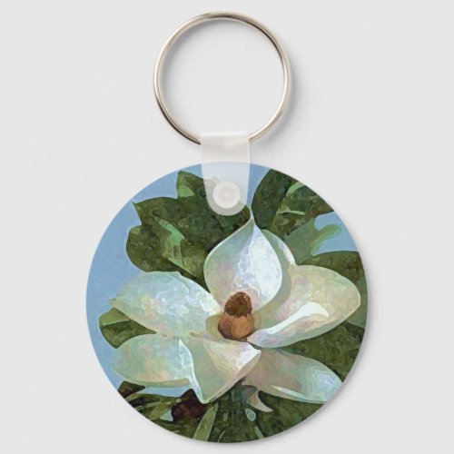 White Blossoming Magnolia Keychain