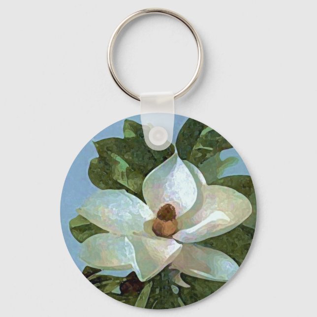 White Blossoming Magnolia Keychain (Front)