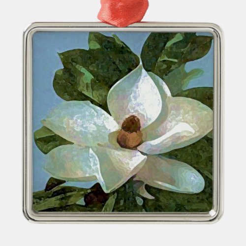 White Blossoming Magnolia Metal Ornament