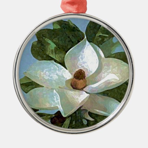 White Blossoming Magnolia Metal Ornament