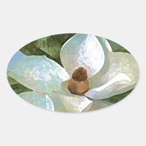 White Blossoming Magnolia Oval Sticker