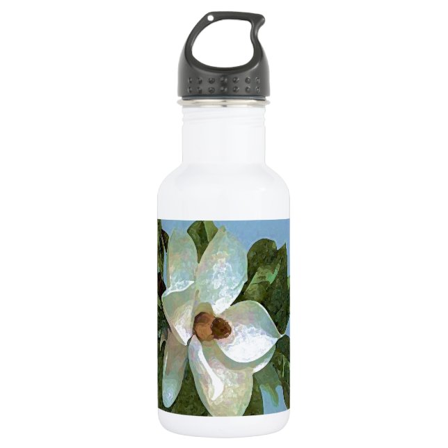 White Blossoming Magnolia Water Bottle (Front)