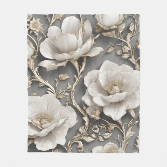 White Blossoms Fleece Blanket (Front)