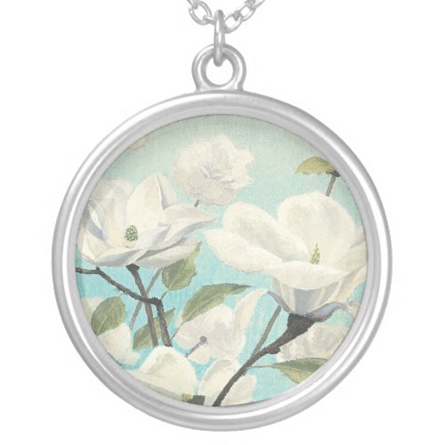 White Blossoms from the South Silver Plated Necklace