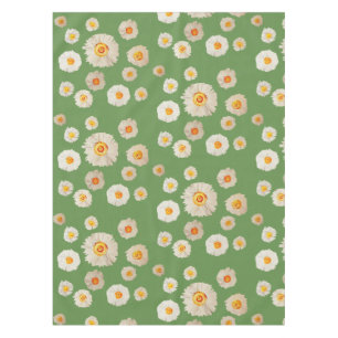 White Blossoms Green Tablecloth