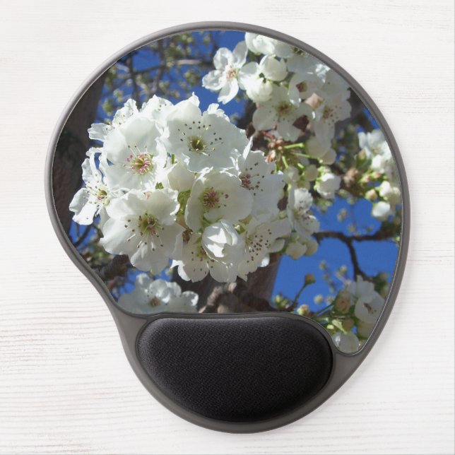 White Blossoms I Ornamental Pear Tree Gel Mouse Pad (Front)