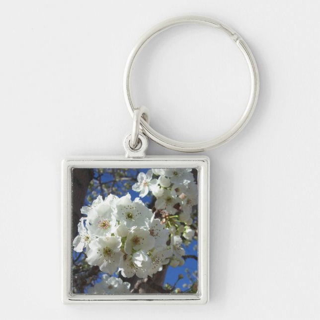 White Blossoms I Ornamental Pear Tree Keychain (Front)
