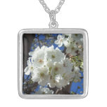 White Blossoms I Ornamental Pear Tree Silver Plated Necklace