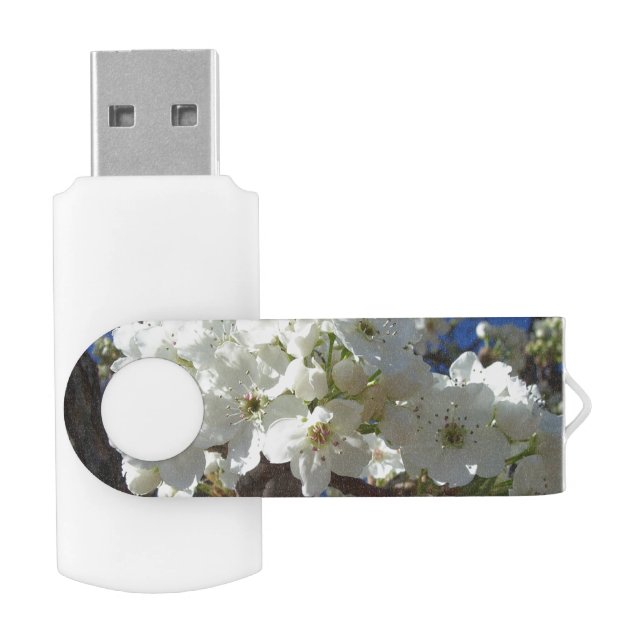 White Blossoms II Spring Flowering Tree Flash Drive (Opened)