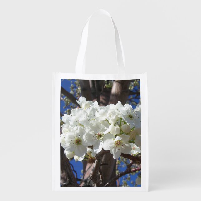 White Blossoms II Spring Flowering Tree Grocery Bag (Front)