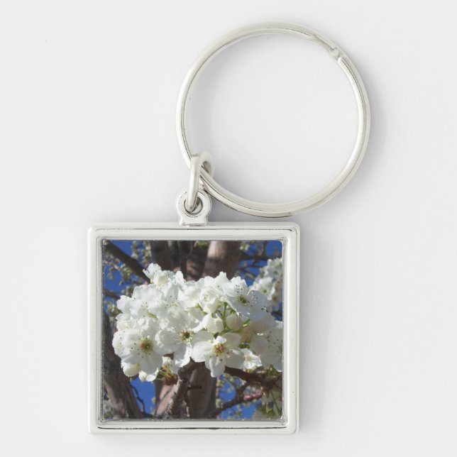 White Blossoms II Spring Flowering Tree Keychain (Front)