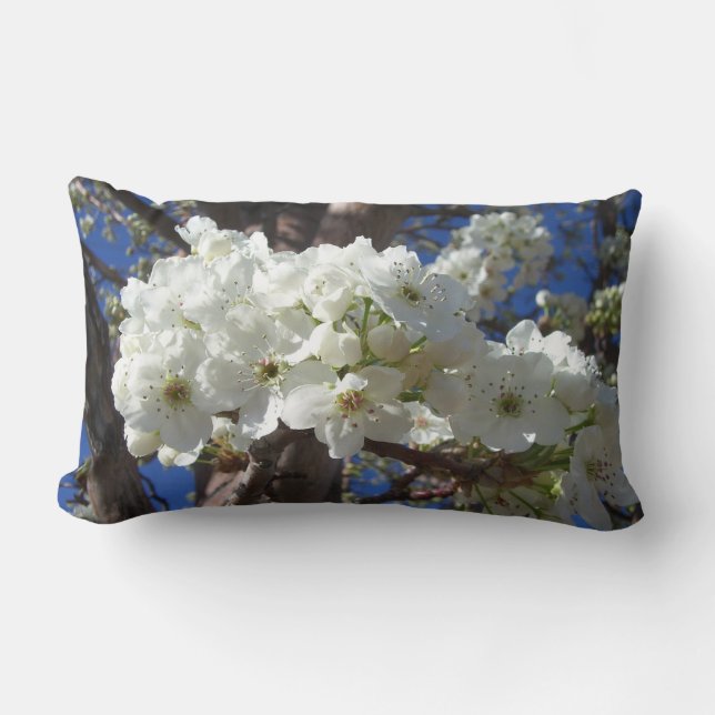 White Blossoms II Spring Flowering Tree Lumbar Pillow (Front)