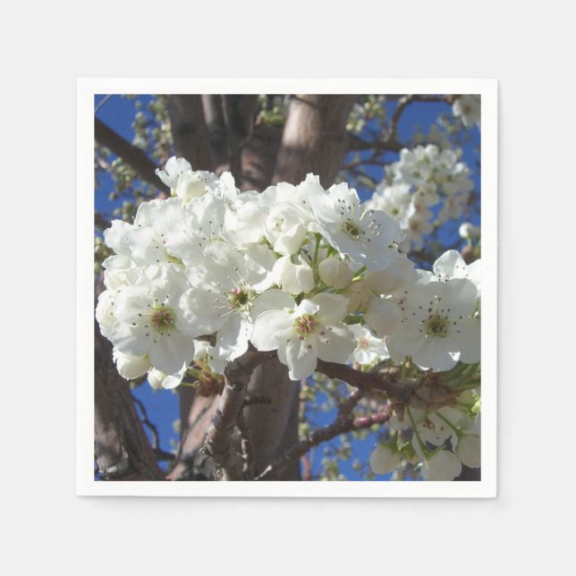 White Blossoms II Spring Flowering Tree Napkins (Front)