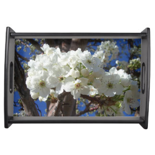 White Blossoms II Spring Flowering Tree Serving Tray