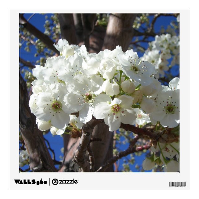 White Blossoms II Spring Flowering Tree Wall Sticker (Front)