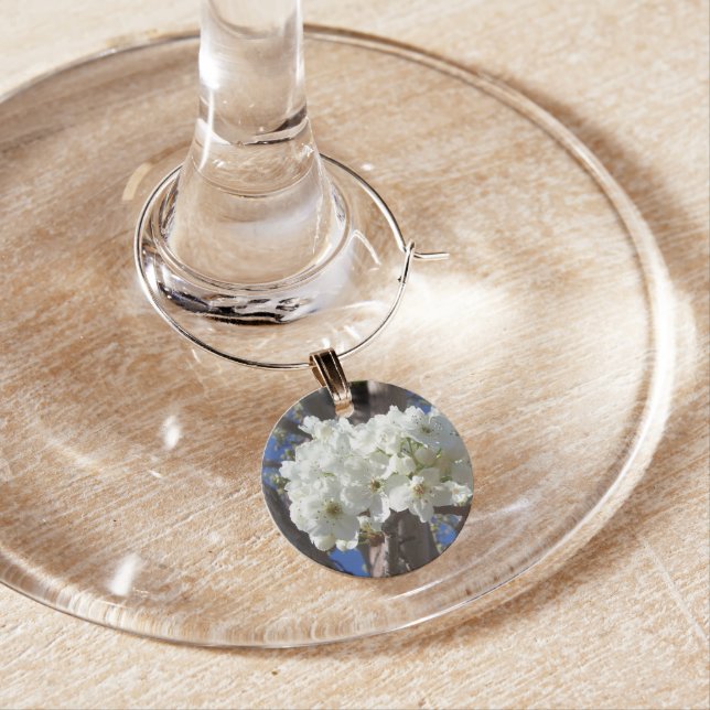 White Blossoms II Spring Flowering Tree Wine Charm (In Situ)