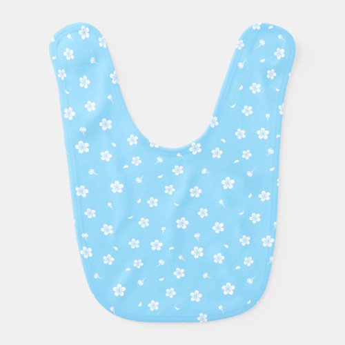 White Blossoms on Baby Blue Pattern Baby Bib