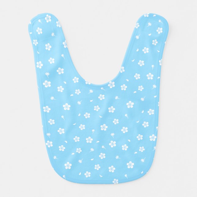 White Blossoms on Baby Blue Pattern Baby Bib (Front)