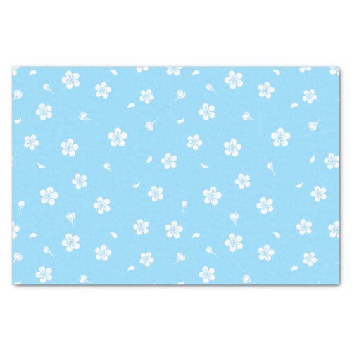 White Blossoms on Baby Blue Pattern Tissue Paper