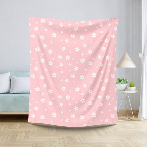 White Blossoms on Baby Pink Pattern Sherpa Blanket