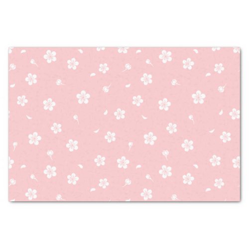 White Blossoms on Baby Pink Pattern Tissue Paper
