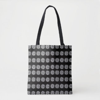 White Blossoms on Black Vice Versa Tote Bag