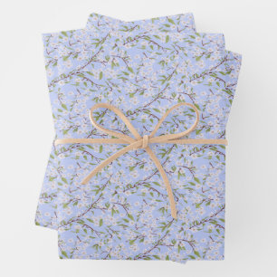 White Blossoms on Blue Wrapping Paper Sheets