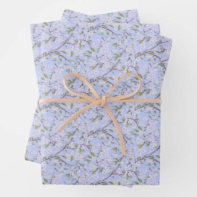 White Blossoms on Blue Wrapping Paper Sheets (In situ)