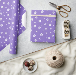 White Blossoms on Purple Wrapping Paper