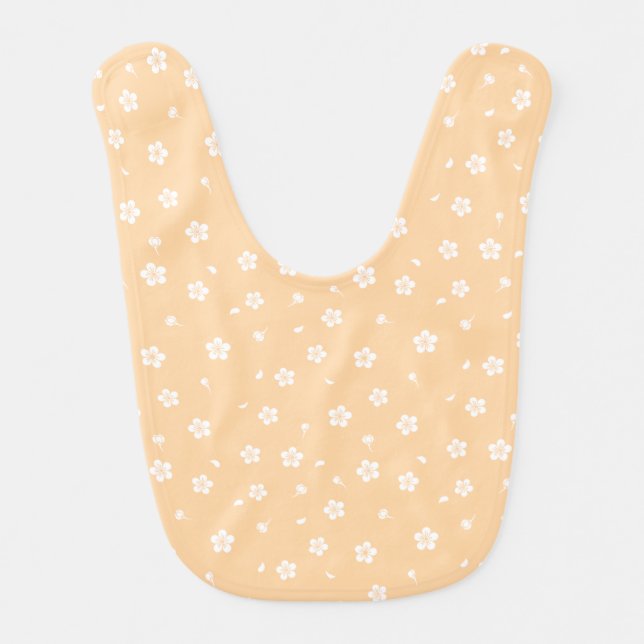 White Blossoms on Yellow Pattern Baby Bib (Front)