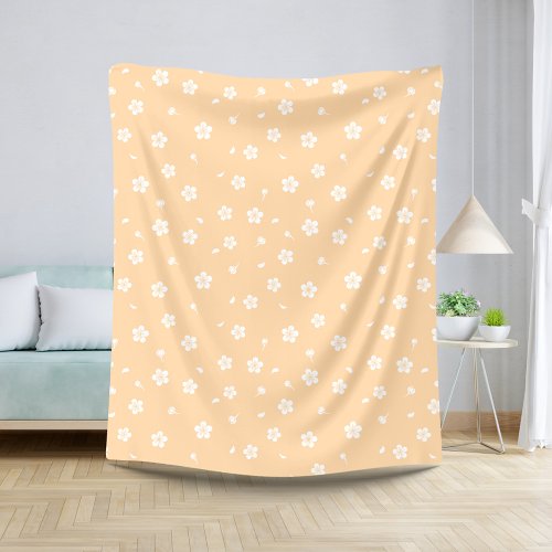 White Blossoms on Yellow Pattern Sherpa Blanket
