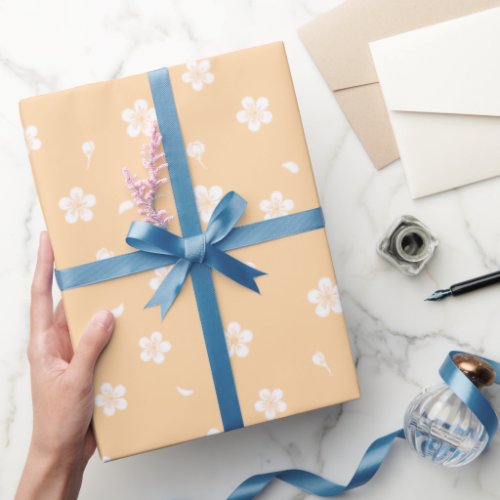 White Blossoms on Yellow Pattern Wrapping Paper