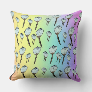 White Blossoms Rainbow Throw Pillow