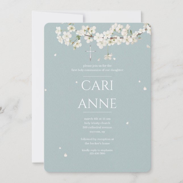 White Blossoms Religious Invitation (Front)