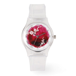 White Blossoms watercolor spot Roman Numerals W Watch
