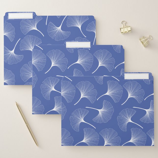 White, blue abstract leaves pattern file folder (Set)