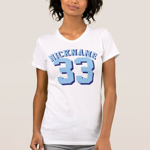 White  Blue Adults  Sports Jersey Design T_Shirt