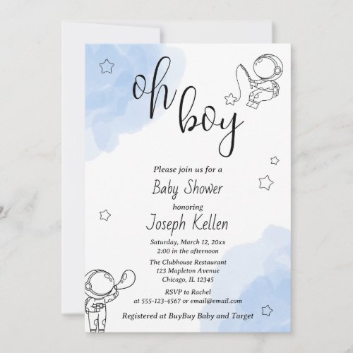 White Blue and Black Cute Baby Shower Invitation