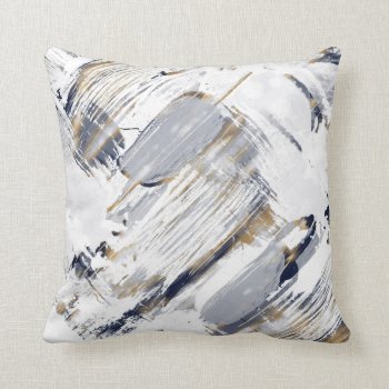 White Blue And Gold Brush Painting Throw Pillow by Trendy_arT at Zazzle