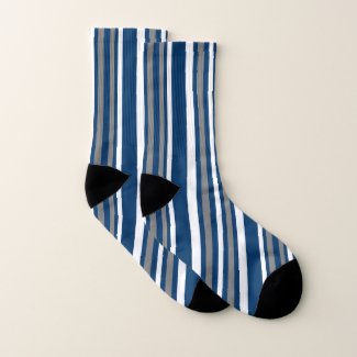 White Blue and Gray Stripe Pattern Socks