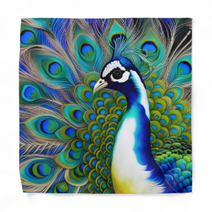 White blue and Green Piebald Peacock Bandana