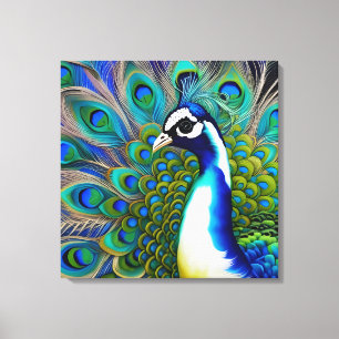 White blue and Green Piebald Peacock Canvas Print