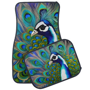 White blue and Green Piebald Peacock  Car Floor Mat