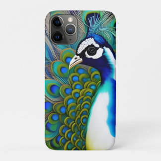 White blue and Green Piebald Peacock iPhone 11 Pro Case