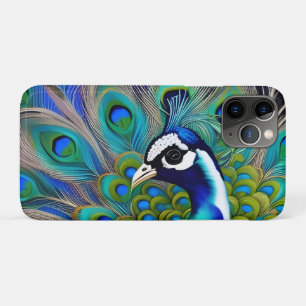 White blue and Green Piebald Peacock iPhone 11 Pro Case