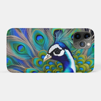 White blue and Green Piebald Peacock iPhone 11 Pro Case