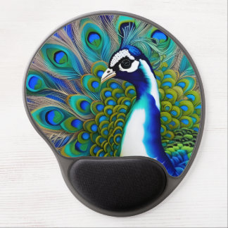 White blue and Green Piebald Peacock Gel Mouse Pad