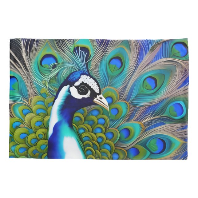 White blue and Green Piebald Peacock  Pillow Case (Back)